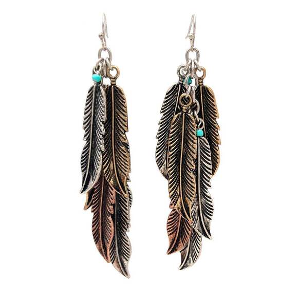 Tricolor Feather Charm Boho Metal Earrings - Picture 8 of 8
